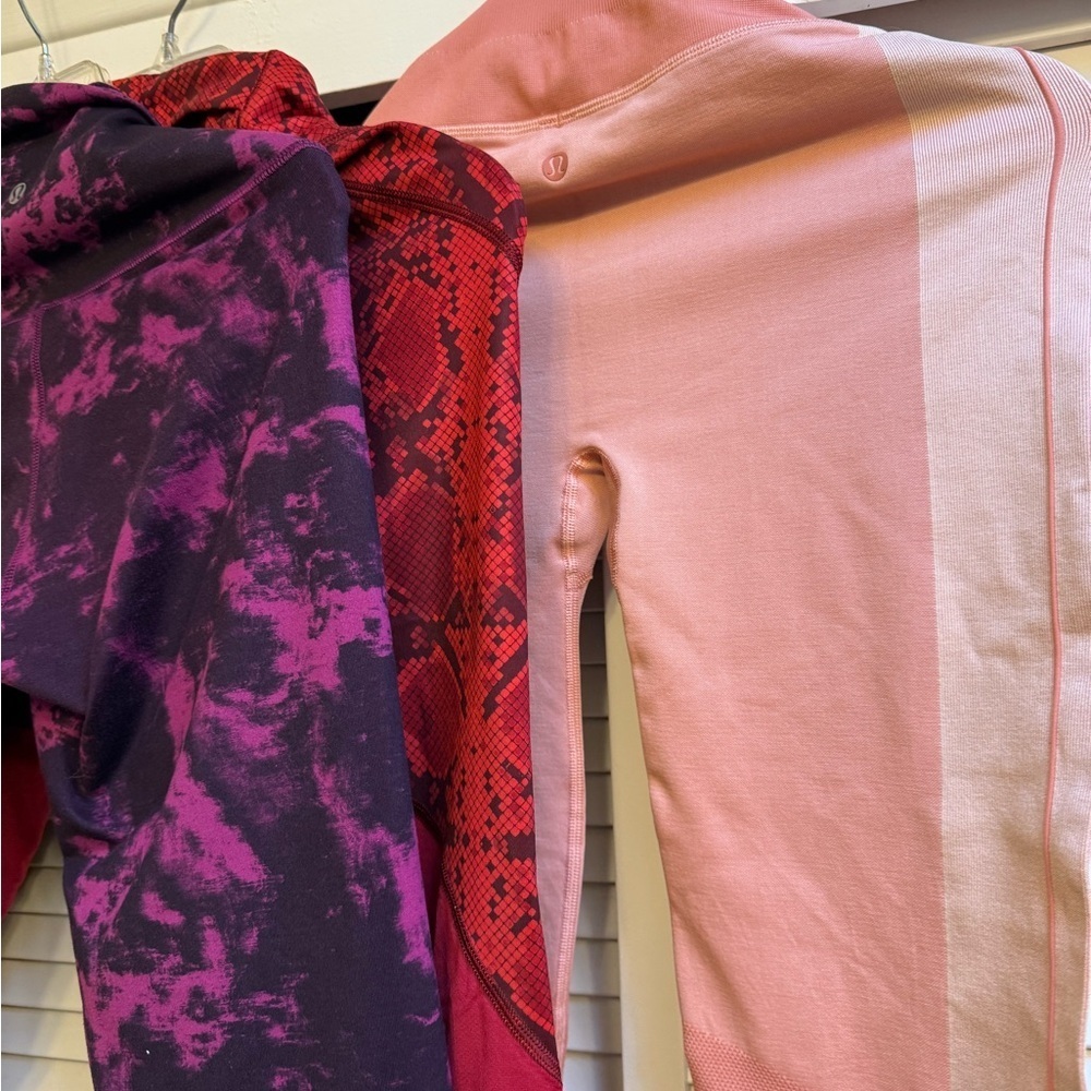 3 Lululemon Workout Leggings Crop Full length Multi Colored snake print sz M - Picture 14 of 16